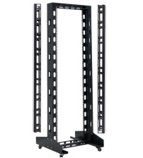 BNET 19 INCH 2 POST OPEN RACK 42U 600W WITH CASTORS, FEET, 2 VERTICAL CABLE MANAGER, BLACK 9005